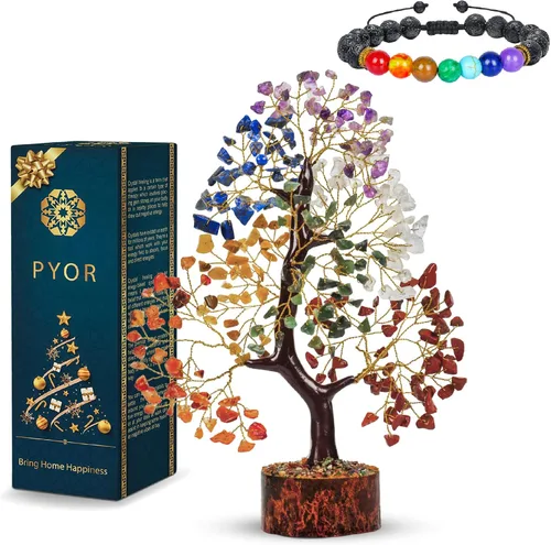 Vista 7 de PYOR Árbol de la vida de chakras, árbol de cristal, cristales y piedras curativas, regalos para mujeres, regalos de buena suerte, decoración de Feng