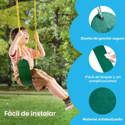 Vista 4 de TURFEE Juego de 3 columpios surtidos, incluye 1 barra de trapecio de anillos de gimnasio y 2 columpios con cadena recubierta de plástico, accesorios