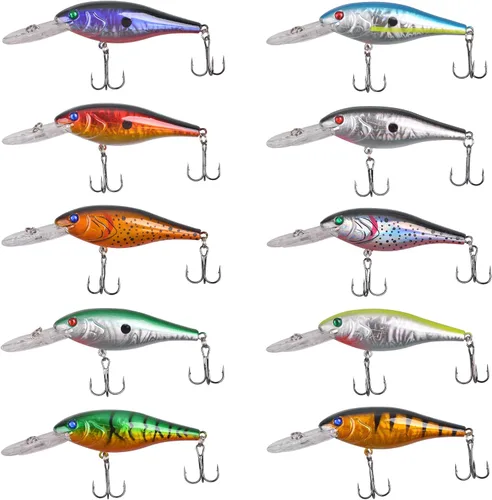 Vista 6 de Kit de señuelo de pesca de lubina, 10 piezas de buceo profundo con anzuelos 3.94 pulgadas - 10