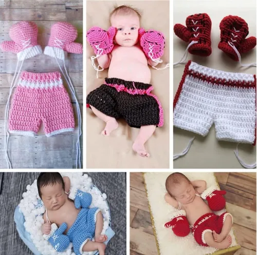 Vista 5 de Accesorios de fotografía para recién nacidos, trajes para sesión de fotos de ganchillo para bebé, conjunto de punto, pantalones de guante