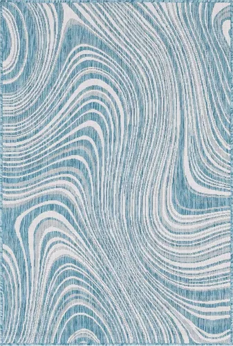 Vista 24 de Unique Loom colección moderna para exteriores - Alfombra de área para piscina (2 pies x 6 pies 1 pulgada alfombra de pasillo, color azul/marfil)