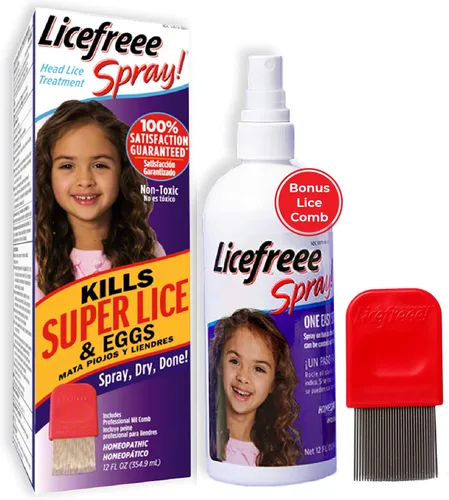 Vista 8 de Licefreee Spray para piojos para cabello de niños, incluye peine profesional de metal para liendres y piojos para niños, mata al contacto, 6 onzas