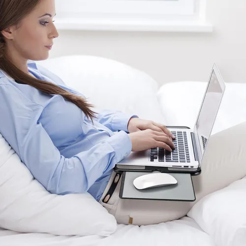 Vista 7 de EHO Almohadilla de regazo para laptop – Almohadilla de soporte para laptop con bandeja retráctil para mouse, protector térmico antideslizante, mesa
