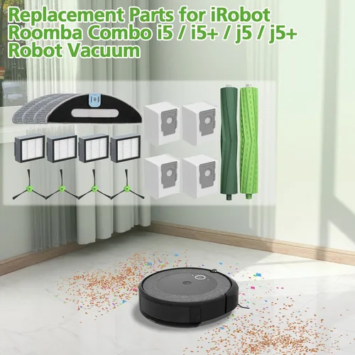 Vista 9 de Piezas de repuesto para iRobot Roomba Combo i5, i5+, j5, j5+ robot aspirador, kit de accesorios: cepillos de goma dobles multisuperficie + 4 filtros