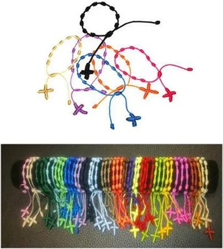 Vista 6 de YouU 16 pulseras de cruz de rosario hechas a mano, Nailon