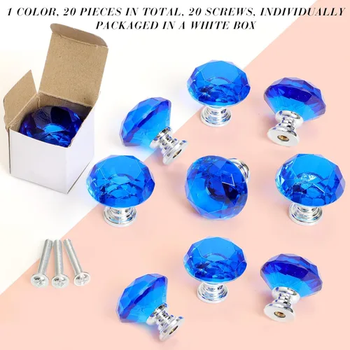 Vista 3 de Jetec 20 piezas tiradores de cristal para cajones pomos de gabinete 30mm pomos de diamante para aparador para cajones de aparador cocina estantería