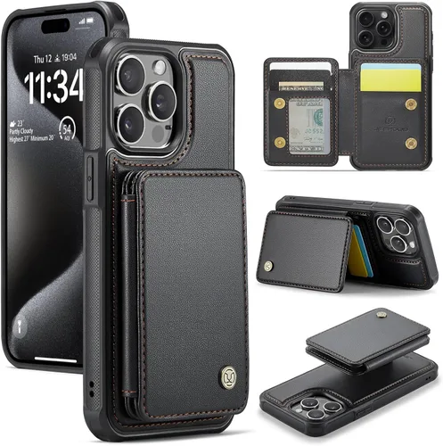 Vista 77 de Dteck Funda para iPhone 16 de 6.1 pulgadas 2024, funda de piel sintética con cierre de botón magnético, ranuras para tarjetas de crédito, función