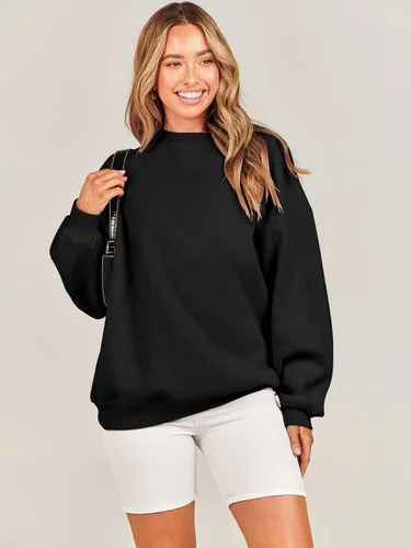 Vista 6 de ANRABESS Sudadera de gran tamaño para mujer, de forro polar, manga larga, cuello redondo, informal, para otoño 2023, ropa de moda