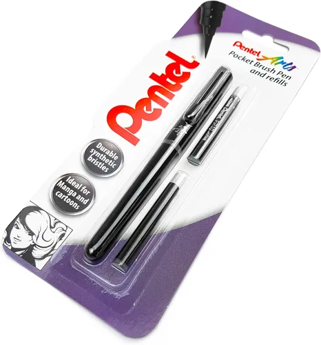 Vista 3 de Pentel Bolígrafo de bolsillo recargable, con 2 cartuchos de tinta grises, barril negro
