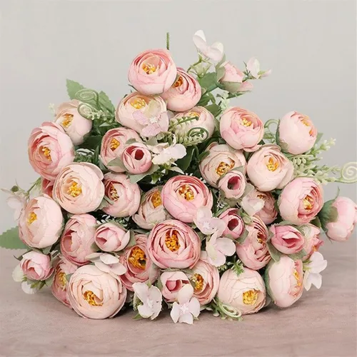 Vista 5 de Flores artificiales, 1 ramo de 12 cabezas, peonía artificial, té de rosas, flores de seda de camelia para bricolaje, hogar, jardín, decoración