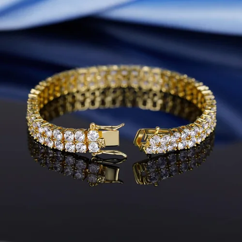 Vista 5 de Gemsme Pulseras de tenis para mujeres y hombres, chapado en oro amarillo de 18 quilates, oro blanco, 2 filas 4.0, circonita cúbica redonda, pulsera