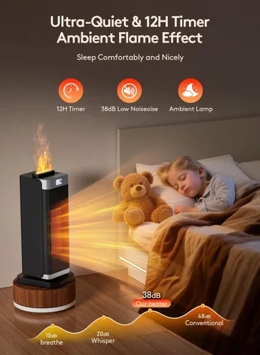 Vista 4 de Calentadores de espacio para uso en interiores, calentador de espacio portátil con humidificador/luz ambiental, calentadores eléctricos seguros
