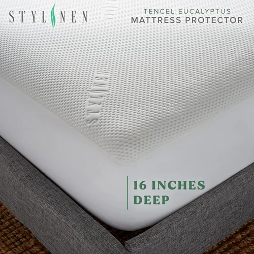 Vista 4 de STYLINEN Protector de colchón Tencel de eucalipto individual, funda de enfriamiento impermeable transpirable que protege contra la humedad