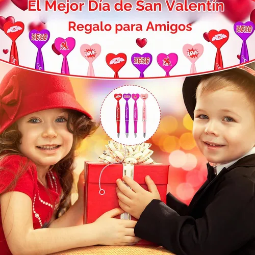 Vista 6 de Sherr 72 bolígrafos con forma de corazón de San Valentín a granel de 0.039 in de tinta de gel negra Rollerball para intercambio de San Valentín
