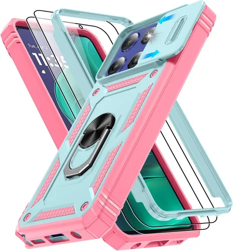 Vista 177 de Gritup Funda para Google Pixel 6 con cubierta deslizante para cámara y protector de pantalla (2 unidades), soporte de anillo giratorio 360°, funda