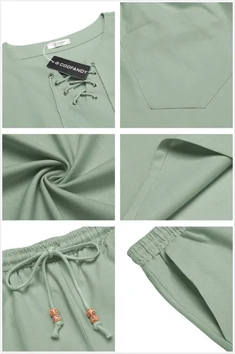 Vista 5 de COOFANDY Men Linen Sets Outfit Yoga Kilt Renaissance Medieval Viking Pirate Set