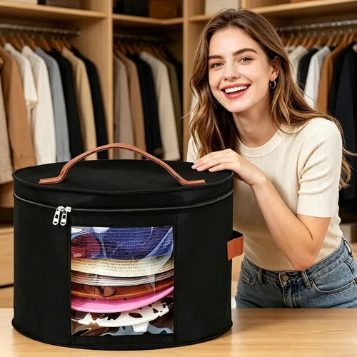 Vista 4 de Memfish Caja de sombreros para mujer, cajas de almacenamiento de 16.93 pulgadas de profundidad x 10.24 pulgadas de alto, organizador grande
