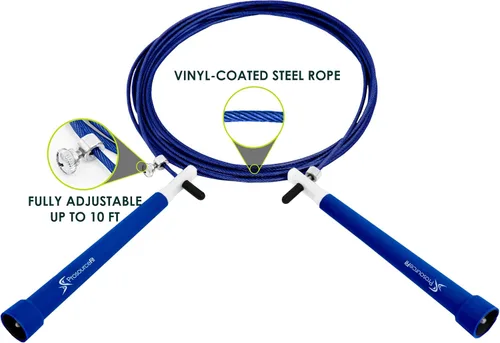 Vista 3 de ProsourceFit Speed Jump Rope 10’ Adjustable Length, Super Fast Turning for Cardio, Boxing Azul