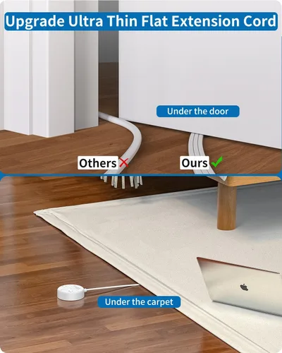 Vista 3 de NTONPOWER - Cable de extensión plano de 25 pies, regleta de alimentación de enchufe plano con 3 tomas, 4 puertos USB (2 USB C), cable de extensión