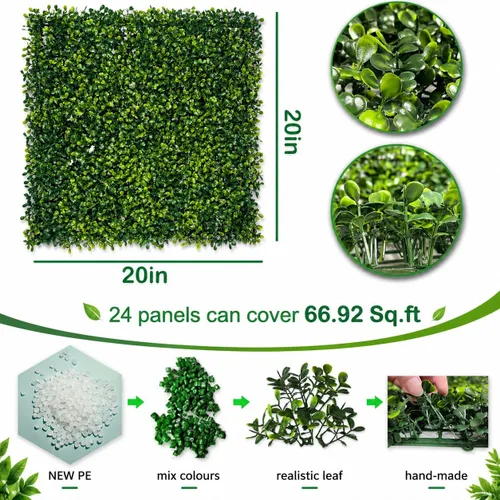 Vista 2 de Bybeton Panel de pared de césped artificial, 10 x 10 pulgadas (12 unidades) paneles de pared verde sintético de boj para pared interior, pared