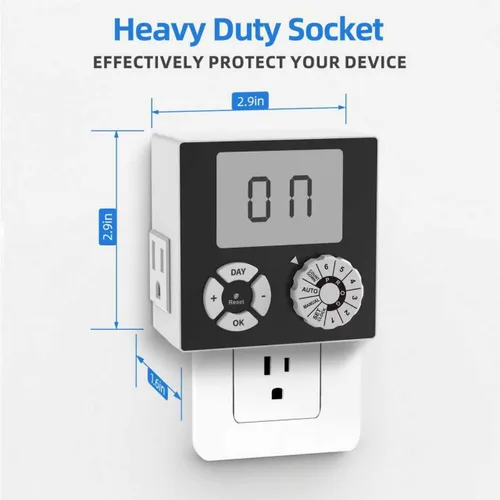 Vista 2 de TiFFCOFiO Temporizador de Enchufe Mecánico para Interiores, Temporizadores de 3 Clavijas para Tomas Eléctricas, Temporizador de Luz Enchufable