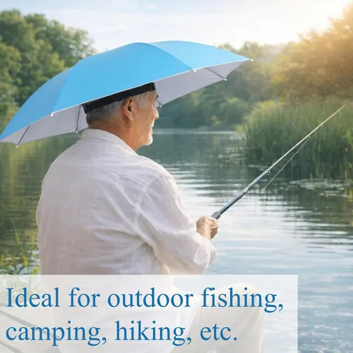 Vista 6 de Zerodis Paraguas, sombrero de paraguas para adultos, sombrero plegable para el sol, diadema para día lluvioso y soleado, para pesca al aire libre