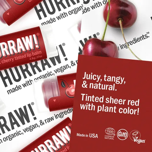 Vista 3 de Hurraw! Bálsamo labial teñido de cereza negra, paquete de 2: (tinte rojo transparente) orgánico, certificado vegano, sin crueldad y sin gluten. Sin
