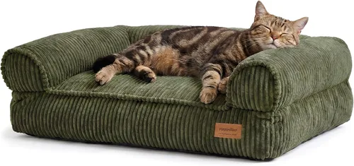 Vista 16 de FUKUMARU Sofá cama para perros, cama acogedora de pana para gatos, impermeable, funda lavable