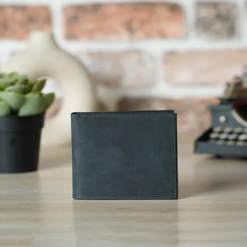 Vista 3 de Customizable Genuine Leather Bifold Wallet, Minimalist Custom Mens Card Holder Wallet (Black)