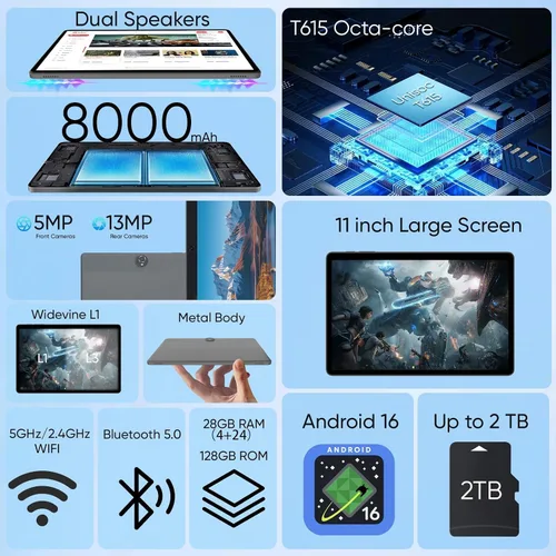 Vista 2 de TUOHAITIME 2026 Upgraded Android 16 Tablet, 11 inch Android Tablets