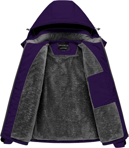 Vista 2 de CREATMO US Chaqueta de esquí impermeable de montaña para mujer, resistente al viento, chaqueta de snowboard cálida para invierno