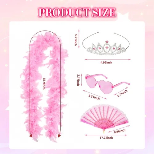 Vista 2 de Juego de 4 accesorios de princesa rosa con abanico de copas de corona