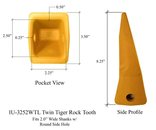 Vista 2 de Cubo de excavadora Tiger Rock diente w Pins, compatible con CAT J250 Series- 1U-3252WTL (1)
