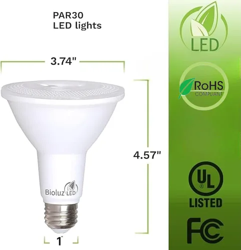 Vista 2 de Bioluz LED Paquete de 4 bombillas LED PAR30 de luz de inundación para interiores y exteriores, alto CRI, equivalente a 75 W usando 11 W, regulable