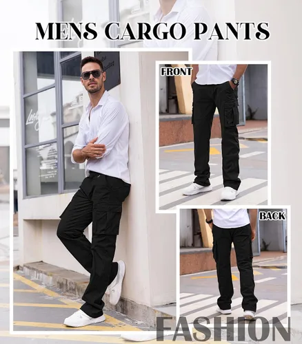 Vista 5 de Cargo Pants for Men Relaxed Fit Cotton Casual Work Hiking Pants Mens Tactical Military Army Pants with Multi Pockets