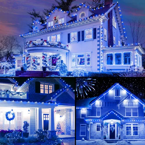 Vista 4 de Brightown Paquete de 2 Luces de Cadena LED C9 Azules y Blancas de Navidad - 33 pies 50 LED Luces de Cadena de Fresa Impermeables, Luces de Cadena