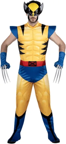 Vista 2 de Disfraz de Wolverine de Marvel para adulto, overol acolchado, garras desmontables, máscara de plástico, disfraz de Halloween, con licencia