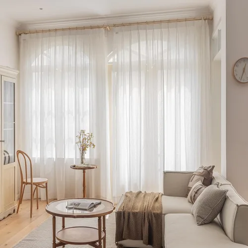 Vista 4 de Sunbox Cortinas traslúcidas de lino liso de 54 pulgadas de largo, cortinas plisadas con doble pellizco, cortinas de gasa semitransparentes de Rayas