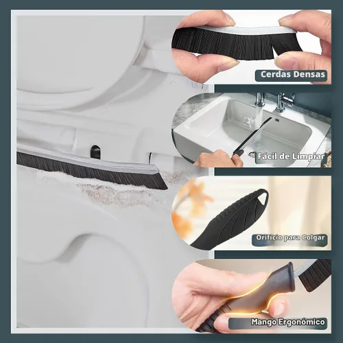 Vista 3 de Cepillo de inodoro, 2 piezas de cepillo de limpieza de baño, cepillo para fregar huecos con orificio para colgar, cepillo multifuncional de limpieza