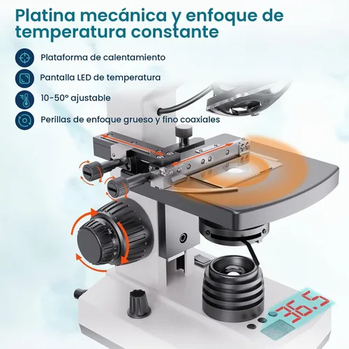 Vista 4 de Microscopios monoculares compuestos de laboratorio con temperatura constante, microscopio de doble visión para adultos estudiantes con aumento