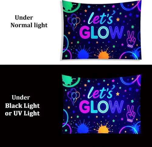 Vista 7 de Starlit Patio Let's Glow - Tapiz con luz negra, reactiva a los rayos UV, decoración de pared fluorescente con brillo de neón, 78 x 59 pulgadas
