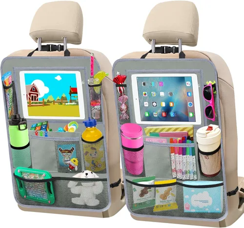 Vista 13 de Organizador de asiento trasero de automóvil, paquete de 2 organizadores de asiento trasero de automóvil con soporte para tableta de 11 pulgadas, 10