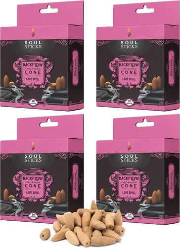 Vista 11 de Conos de incienso de reflujo – 40 conos orgánicos hechos a mano para quemador de cascada Paquete de 4 aromas aromáticos de larga duración Go Away