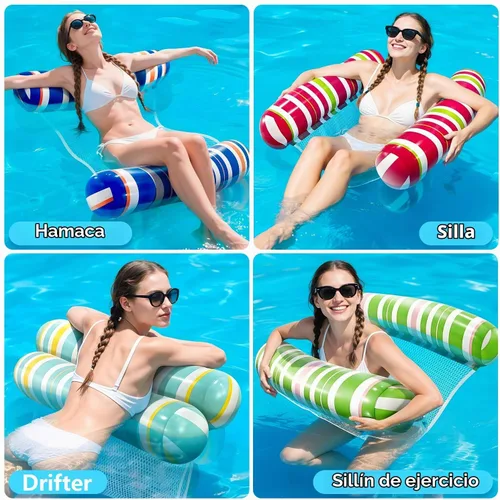 Vista 2 de Adult Pool Floats, Inflatable Water Hammock, Beach Vacation Essentials for Pool, Lake, or Summer Parties