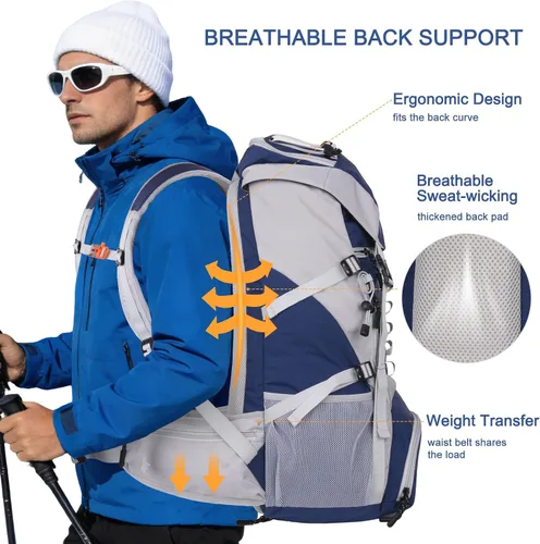 Vista 9 de MOSISO Mochila de senderismo 50L, mochila de camping impermeable