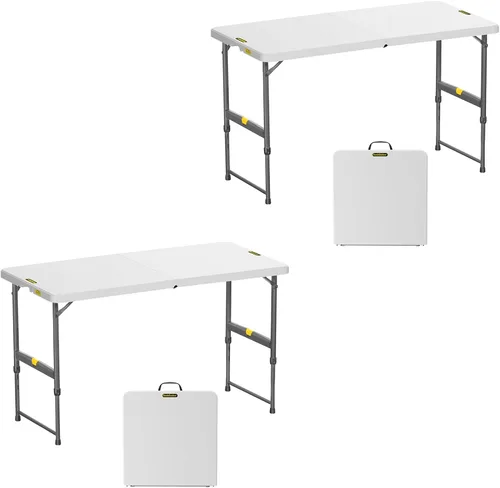 Vista 10 de FanttikOutdoor Folding Table 4 Foot Quick Adjust Portable Plastic 4 Heights Granito blanco