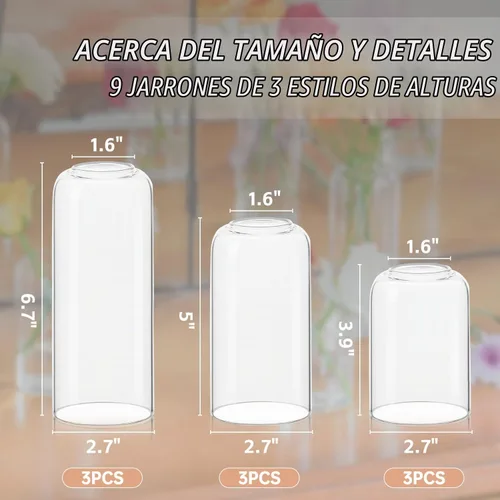 Vista 2 de Juego de 9 jarrones de cristal transparentes para centros de mesa, jarrón de cristal pequeño moderno para bodas, fiestas, centros de mesa