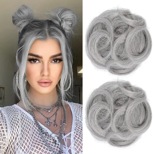 Vista 22 de REECHO Space Bun Hair Pieces, 2 piezas de mini clips de garra en moños desordenados y orejas de gato, extensiones de moño de cabello falso HB001