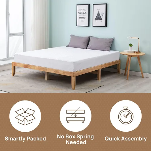 Vista 3 de Marco de cama de madera de goma tamaño Queen con almacenamiento para dormitorio, marco de cama resistente con soporte de listones de madera maciza