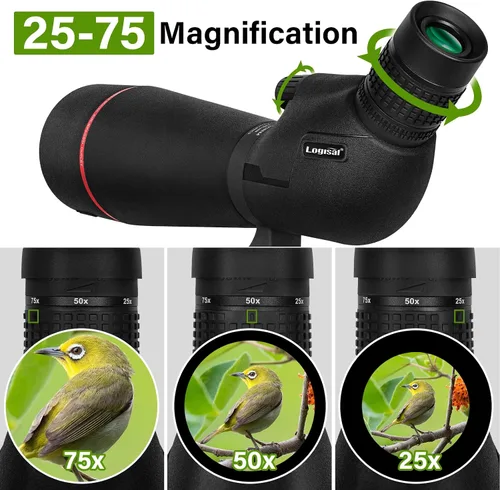 Vista 2 de [Usado] 25–75x80 HD Spotting Scope for Bird Watching & Target Shooting, BAK4 Prism Angled Spotter Scope with Tripod & iPhone Adapter, Waterproof